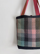 Load image into Gallery viewer, Tote - woven & upcycled fabrics (pink/copper straps)