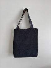 Load image into Gallery viewer, Tote - woven & upcycled fabrics (blue/brown straps)