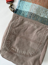 Load image into Gallery viewer, Messenger tote - woven & upcycled fabrics (orange strap)