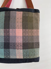 Load image into Gallery viewer, Tote - woven & upcycled fabrics (pink/copper straps)