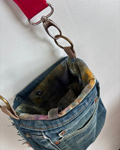Load image into Gallery viewer, Messenger tote - woven & upcycled fabrics (red strap)