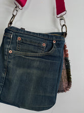 Load image into Gallery viewer, Messenger tote - woven & upcycled fabrics (red strap)