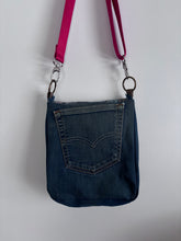 Load image into Gallery viewer, Messenger tote - woven & upcycled fabrics (red strap)