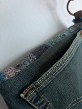 Load image into Gallery viewer, Messenger tote - woven & upcycled fabrics (red strap)