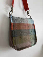 Load image into Gallery viewer, Messenger tote - woven &amp; upcycled fabrics (orange strap)
