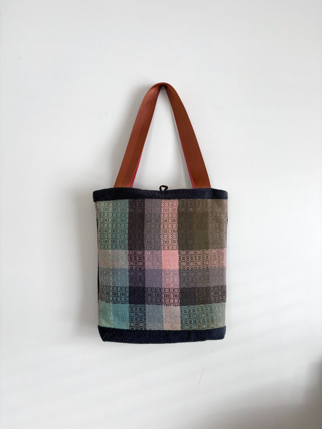 Tote - woven & upcycled fabrics (pink/copper straps)