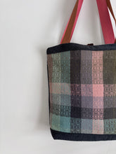 Load image into Gallery viewer, Tote - woven &amp; upcycled fabrics (pink/copper straps)
