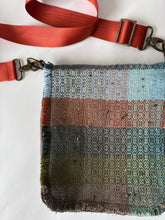 Load image into Gallery viewer, Messenger tote - woven &amp; upcycled fabrics (orange strap)
