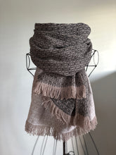 Load image into Gallery viewer, Blanket scarf - duster fringe, black bamboo &amp; natural linen weft
