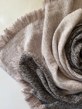 Load image into Gallery viewer, Blanket scarf - duster fringe, black bamboo &amp; natural linen weft
