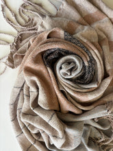 Load image into Gallery viewer, Blanket scarf - thick &amp; thin striped tencel weft, twisted fringe
