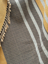 Load image into Gallery viewer, Throw blanket : mustard/charcoal/light blue cotton wefts
