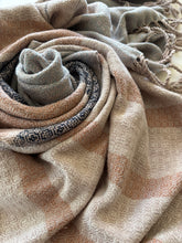 Load image into Gallery viewer, Blanket scarf - thick &amp; thin striped tencel weft, twisted fringe
