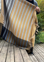 Load image into Gallery viewer, Throw blanket : mustard/charcoal/light blue cotton wefts
