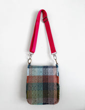 Load image into Gallery viewer, Messenger tote - woven &amp; upcycled fabrics (red strap)
