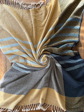 Load image into Gallery viewer, Throw blanket : mustard/charcoal/light blue cotton wefts
