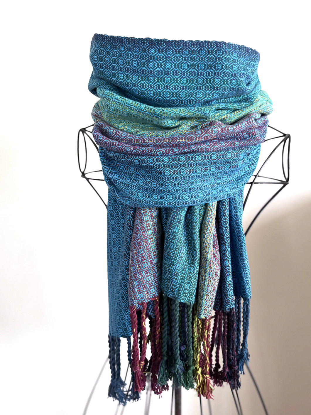 Blanket scarf - bright blue cotton/bamboo weft