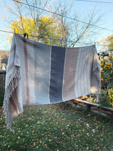 Load image into Gallery viewer, Blanket scarf - thick &amp; thin striped tencel weft, twisted fringe
