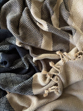 Load image into Gallery viewer, Throw blanket : stone/charcoal/natural cotton wefts
