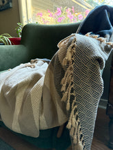 Load image into Gallery viewer, Throw blanket : stone/charcoal/natural cotton wefts
