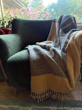 Load image into Gallery viewer, Throw blanket : mustard/charcoal/light blue cotton wefts
