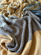 Load image into Gallery viewer, Throw blanket : mustard/charcoal/light blue cotton wefts
