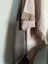 Load image into Gallery viewer, Blanket scarf - duster fringe, black bamboo &amp; natural linen weft
