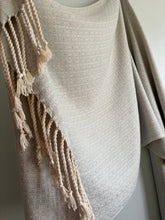 Load image into Gallery viewer, Blanket scarf - light blue bamboo weft
