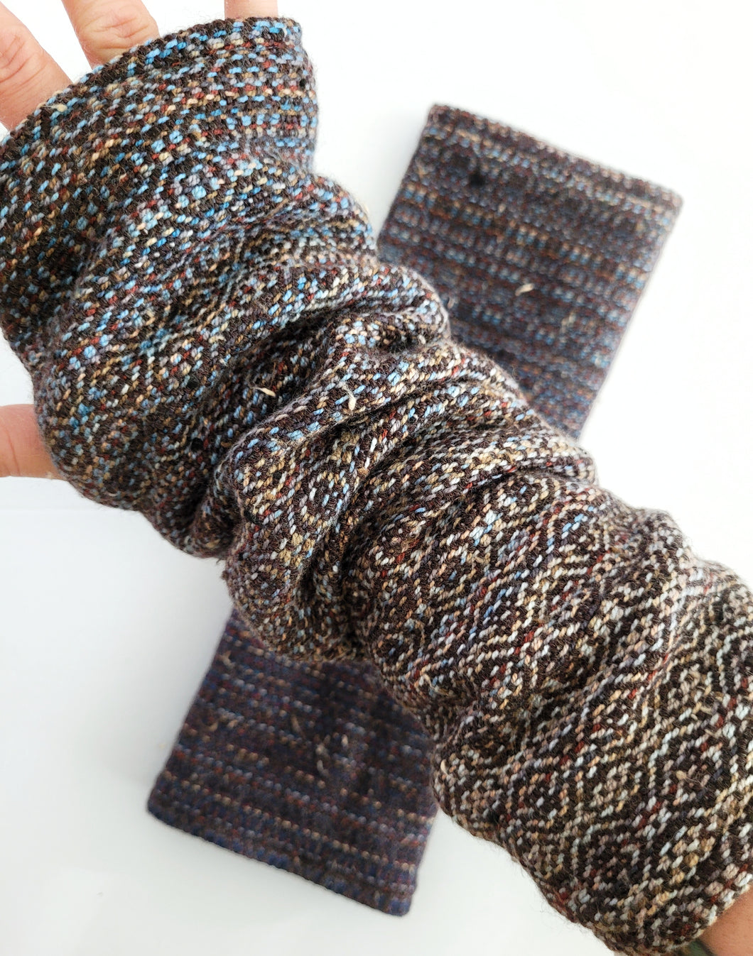 Fingerless mittens -- dark brown superwash merino tweed